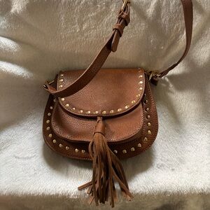 Brown Leather Studded Crossbody Bag
